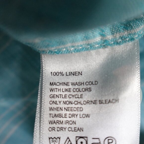 Tommy Bahama Shirt Large Blue Long Sleeve Plaid 100% Linen - Picture 3 of 7